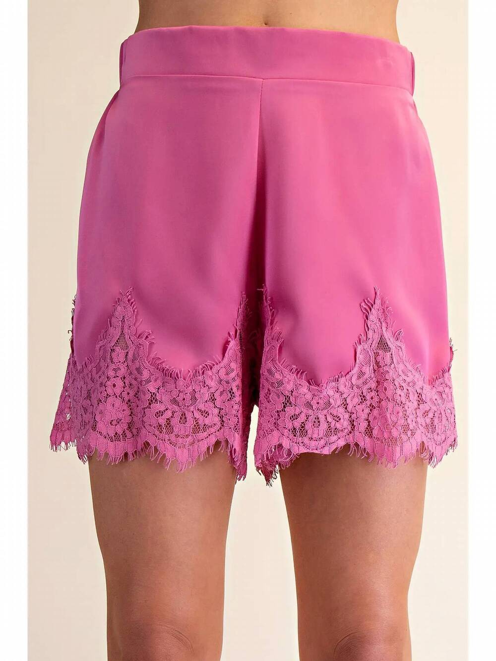 NEW GLAM satin short with lace trim detail short in pink